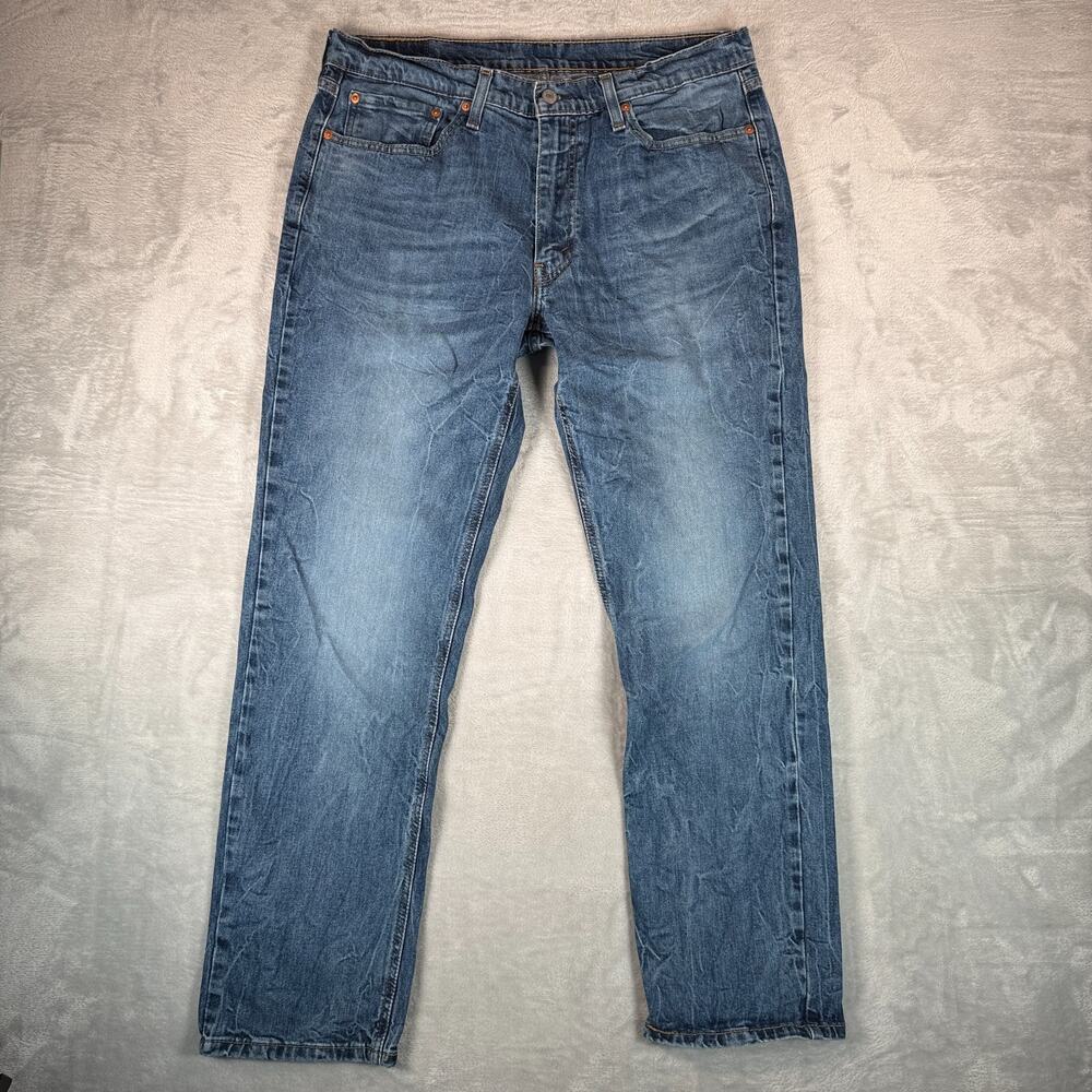 Levis 541 Jeans Mens 36x32 Blue Athletic Tapered Stretch Dark Wash Whiskering